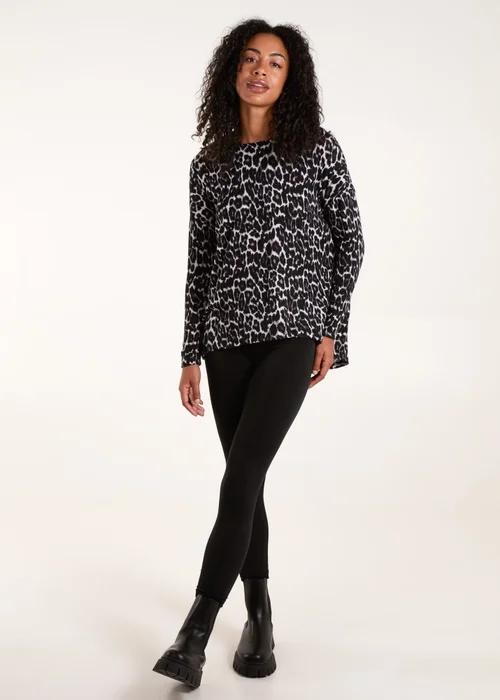 Blue Vanilla Grey Animal Print Long Sleeve Bow Back Top - S/M Image 4