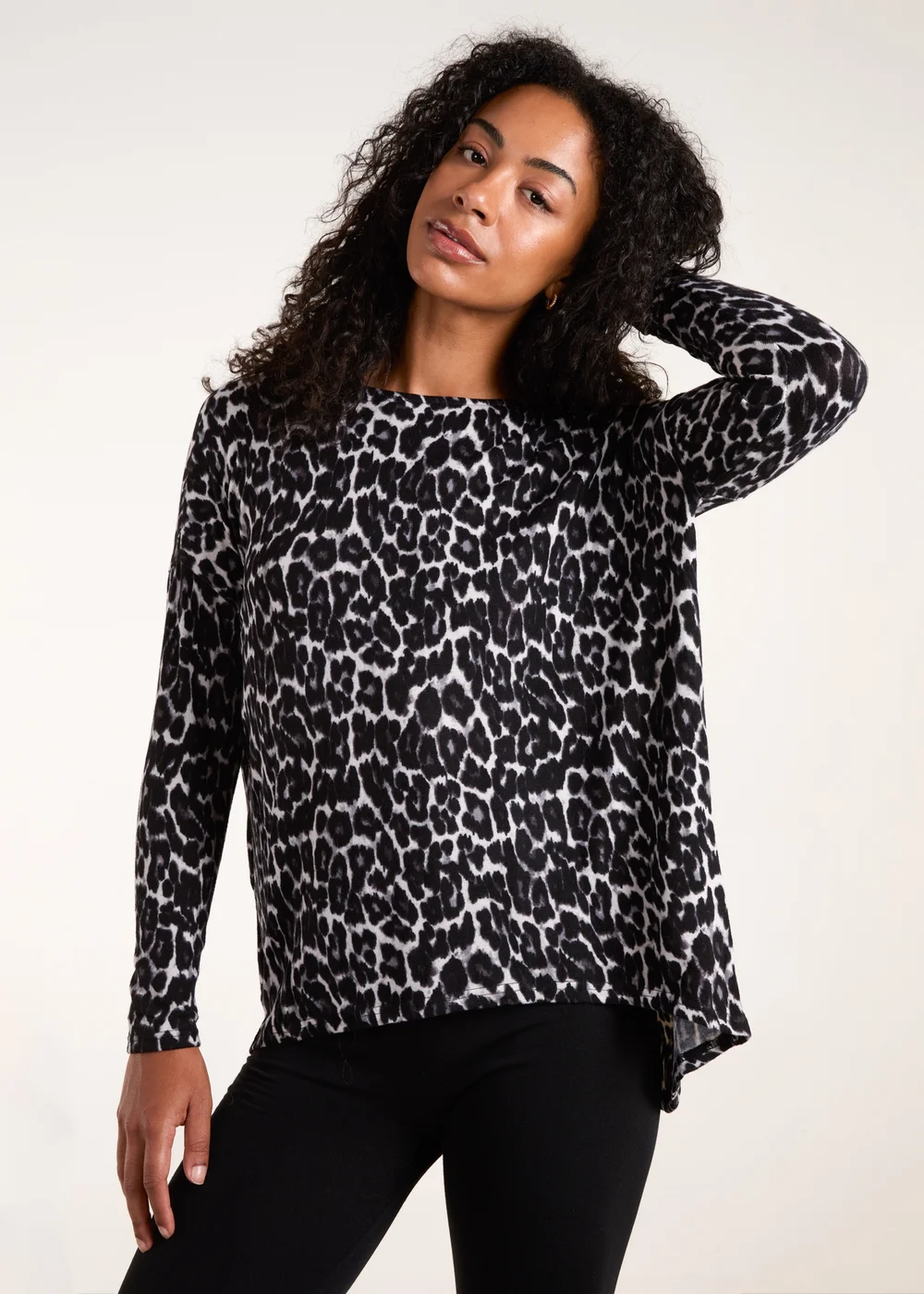 Blue Vanilla Grey Animal Print Long Sleeve Bow Back Top - S/M Image 1