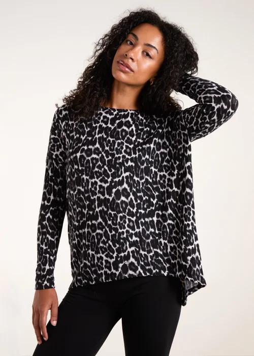 Blue Vanilla Grey Animal Print Long Sleeve Bow Back Top - S/M Image 1
