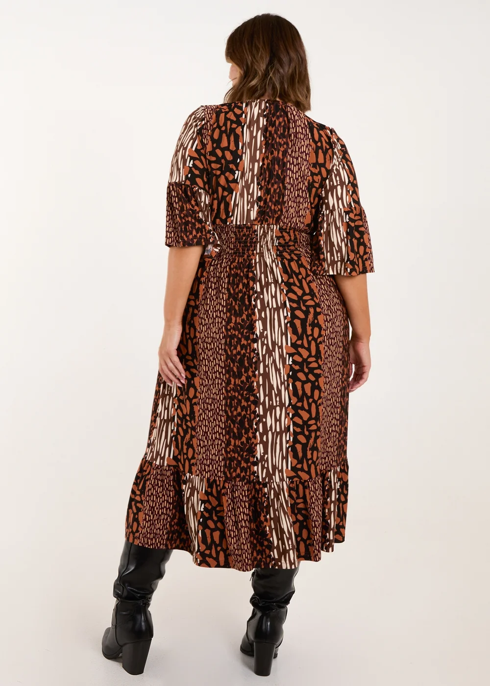 Blue Vanilla Brown Curve Patchwork Animal Midi Dress - 18-20 Image 2