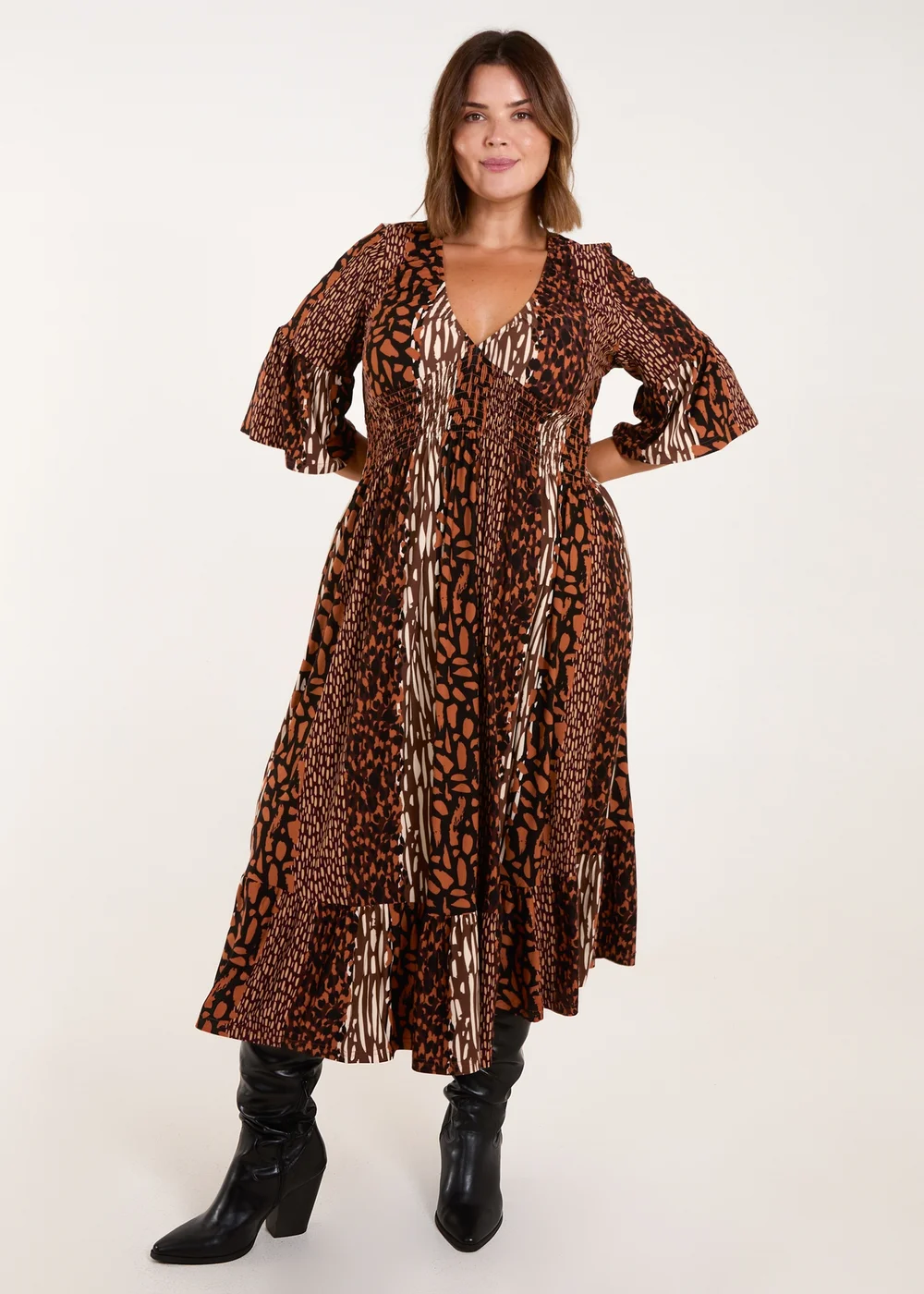 Blue Vanilla Brown Curve Patchwork Animal Midi Dress - 18-20 Image 1