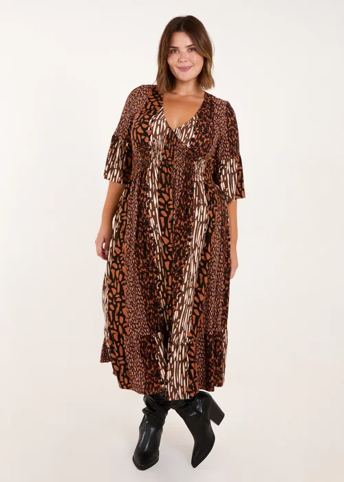 Blue Vanilla Brown Curve Patchwork Animal Midi Dress - 18-20 Image 4
