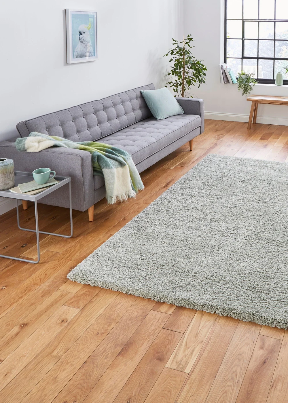 Think Rugs Sierra Pastel Green Plain Shaggy Rectangle Rug - 80 x 150 Image 1