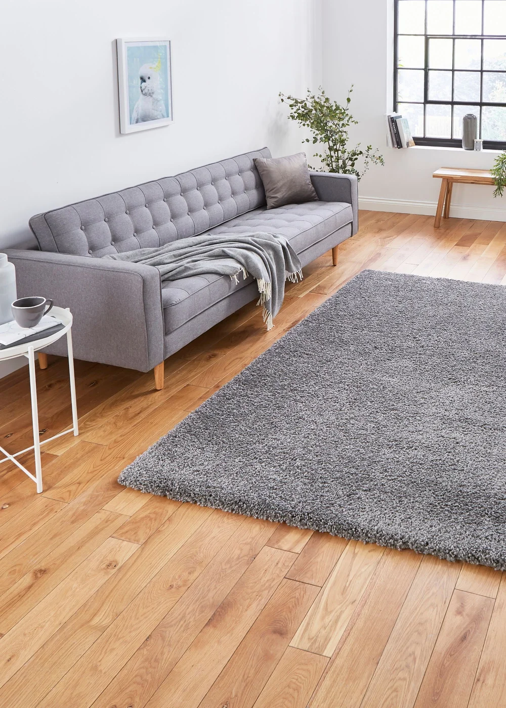 Think Rugs Sierra Pebble Grey Plain Shaggy Rectangle Rug - 80 x 150 Image 1