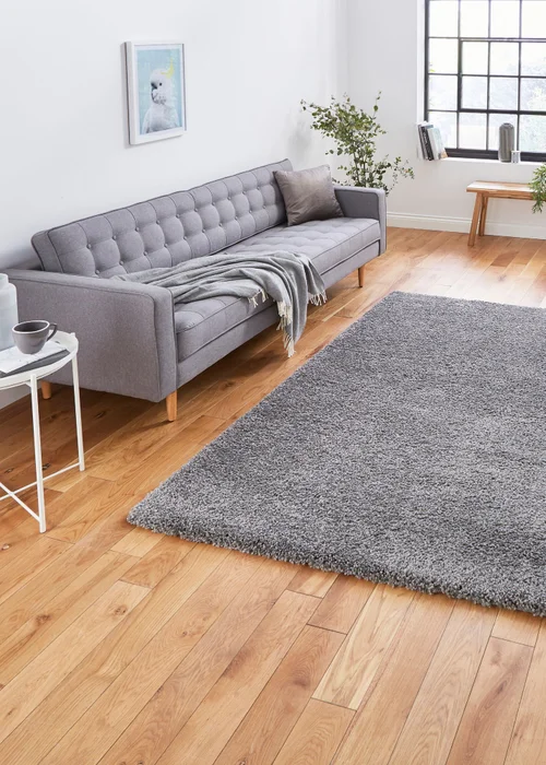 Think Rugs Sierra Pebble Grey Plain Shaggy Rectangle Rug - 80 x 150 Image 1
