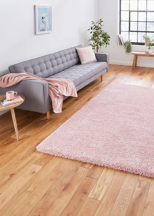 Think Rugs Sierra Pink Plain Shaggy Rectangle Rug - 160 X 220 Image 1
