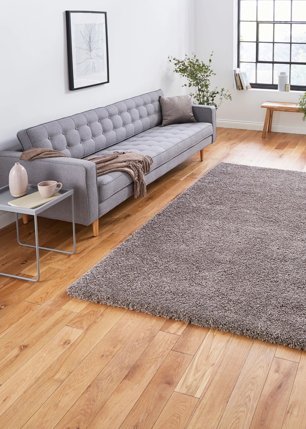 Think Rugs Sierra Beige Plain Shaggy Rectangle Rug - 80 x 150 Image 1