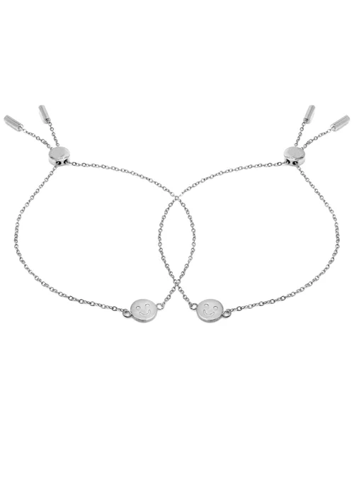Say It With Silver Children's Smiley Friendship Bracelets - One Size Adjustable Image 2