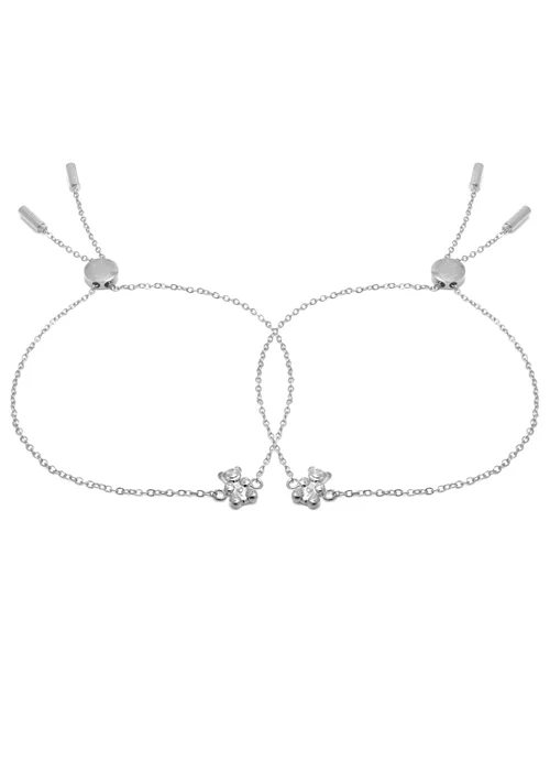 Say It With Silver Children's Bear Friendship Bracelets - One Size Adjustable Image 2