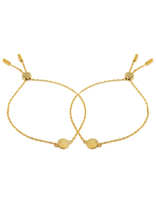 Say It With Yellow Gold Smiley Friendship Bracelets - One Size Adjustable Image 2