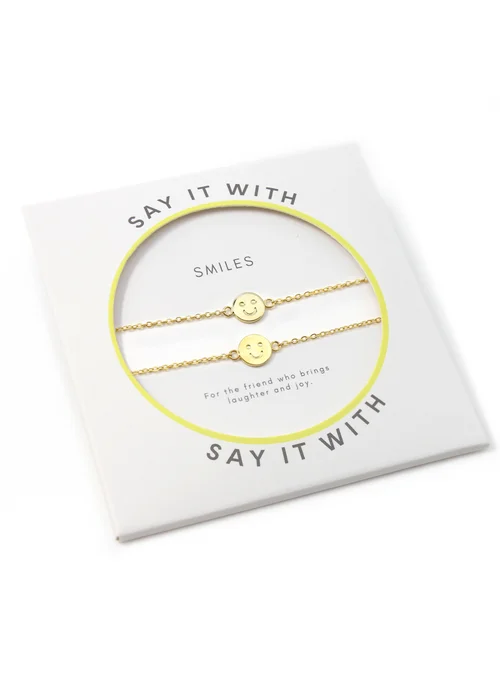 Say It With Yellow Gold Smiley Friendship Bracelets - One Size Adjustable Image 1