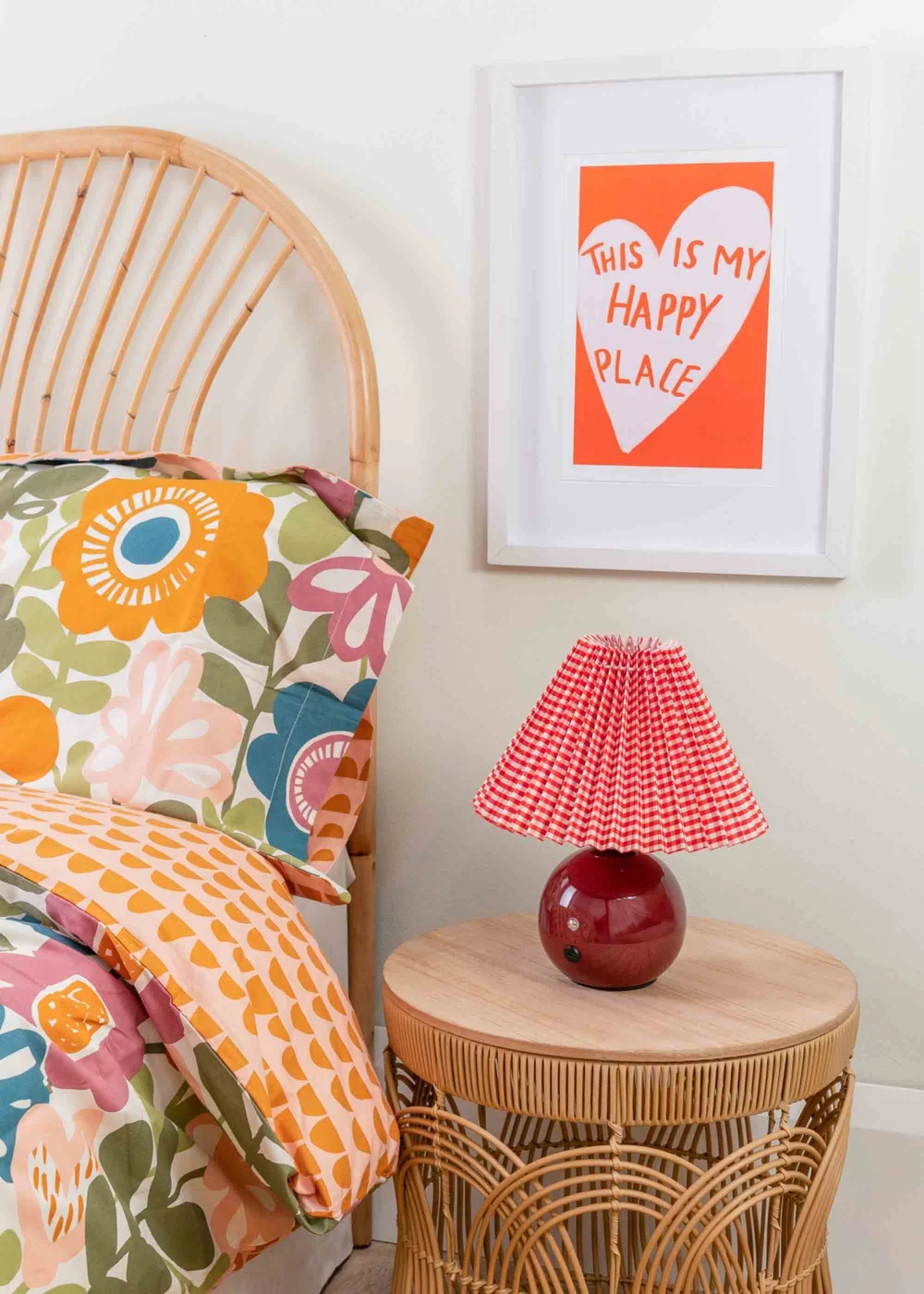ValueLights Bloom Red Table Lamp with Multicolour Tapered Shade Integrated LED - One Size Image 3