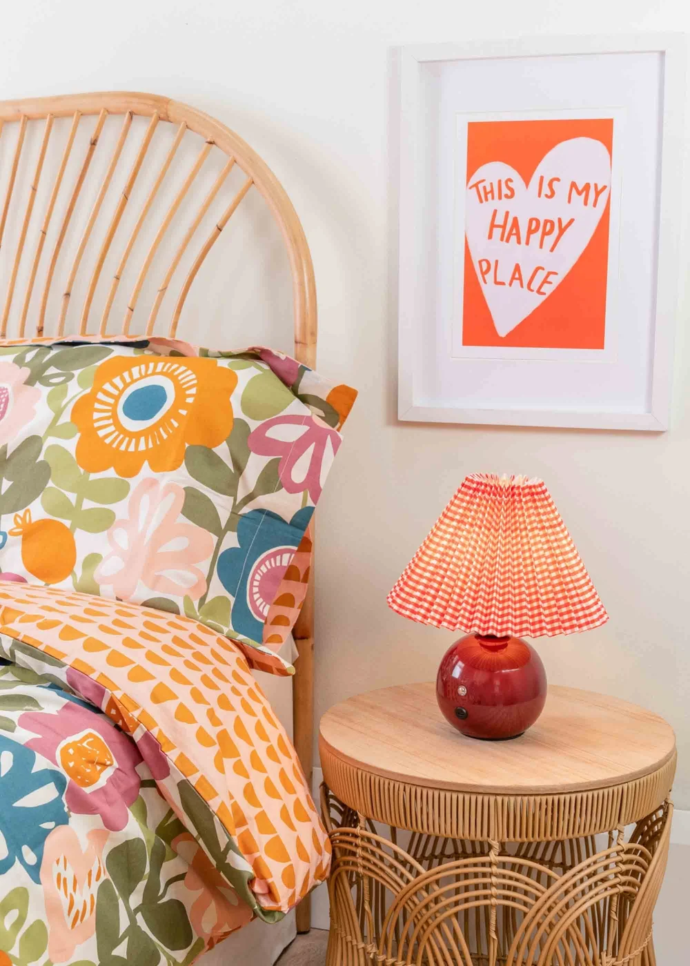 ValueLights Bloom Red Table Lamp with Multicolour Tapered Shade Integrated LED - One Size Image 2