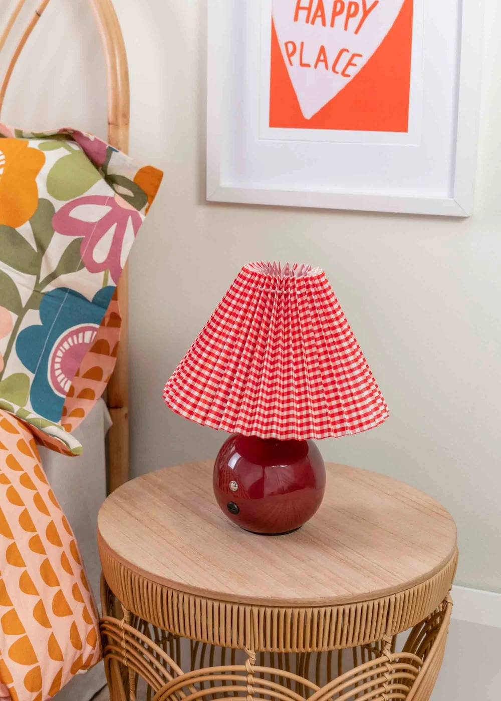 ValueLights Bloom Red Table Lamp with Multicolour Tapered Shade Integrated LED - One Size Image 5