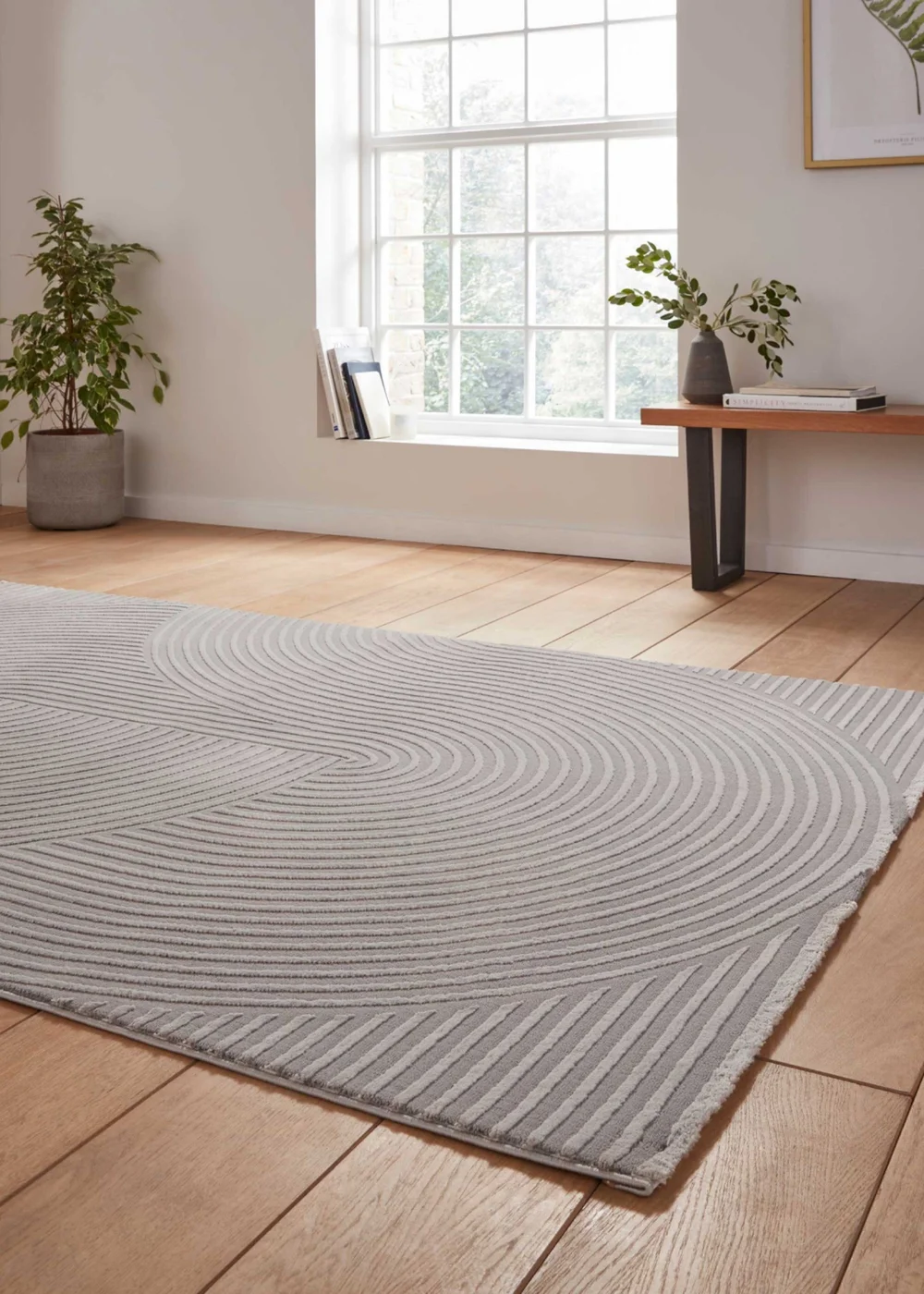 Think Rugs Flores Grey Modern Rectangle Rug - 120 x 170 Image 2