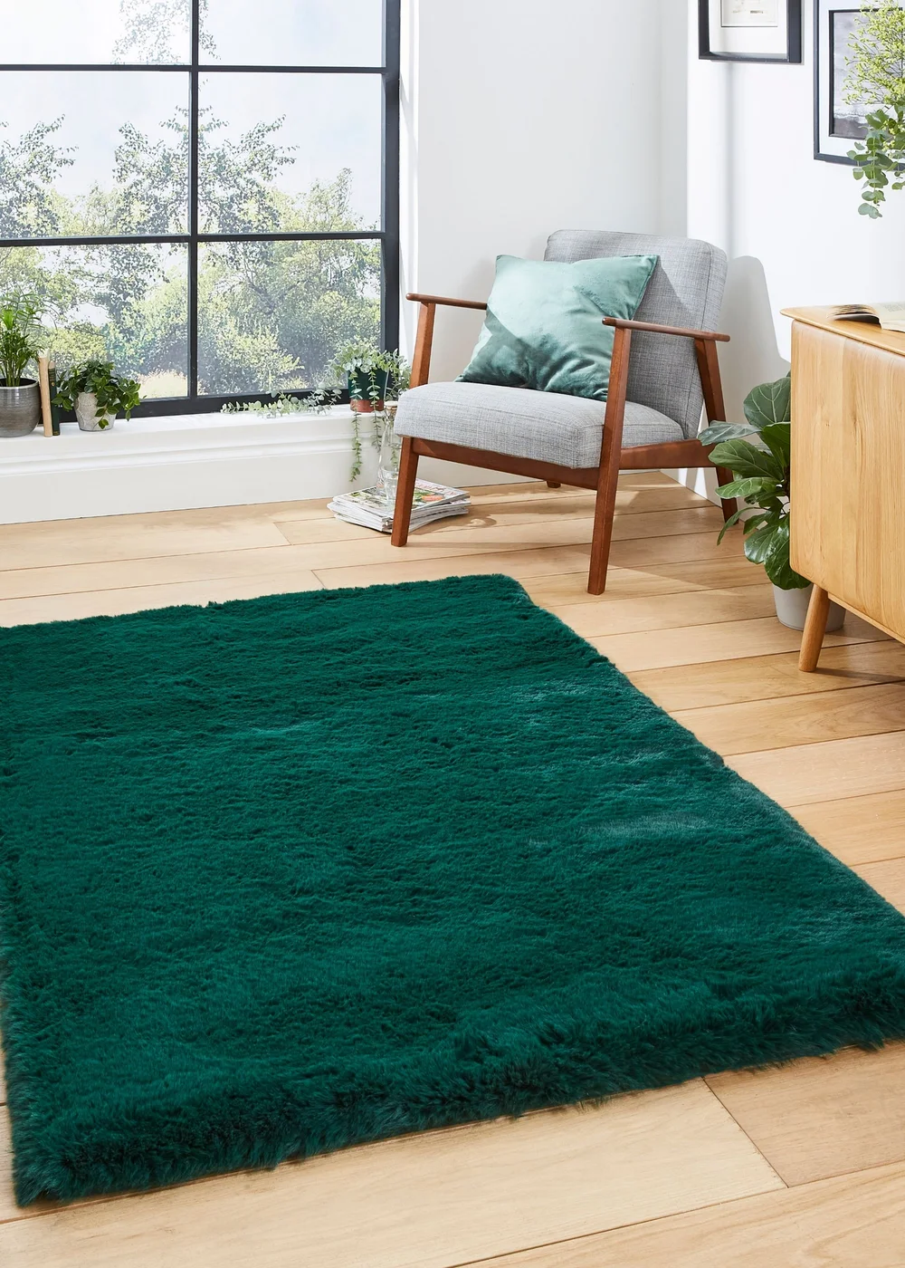 Think Rugs Super Teddy Jewel Green Plain Shaggy Rectangle Rug - 60 X 120 Image 1