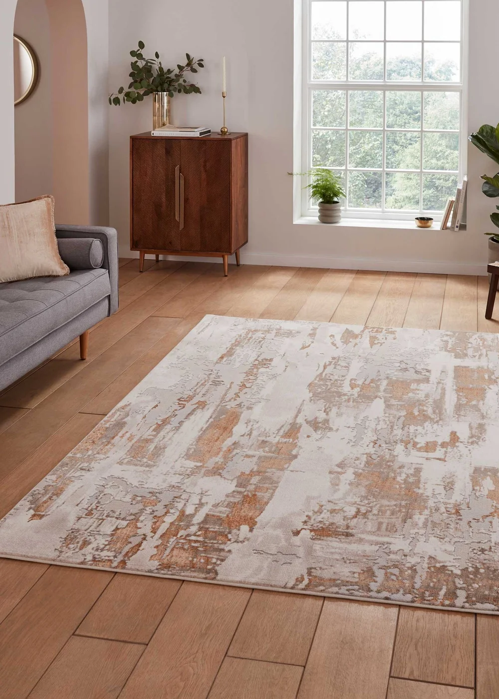 Think Rugs Apollo Bronze/Grey Modern Abstract Rectangle Rug - 80 x 150 Image 1