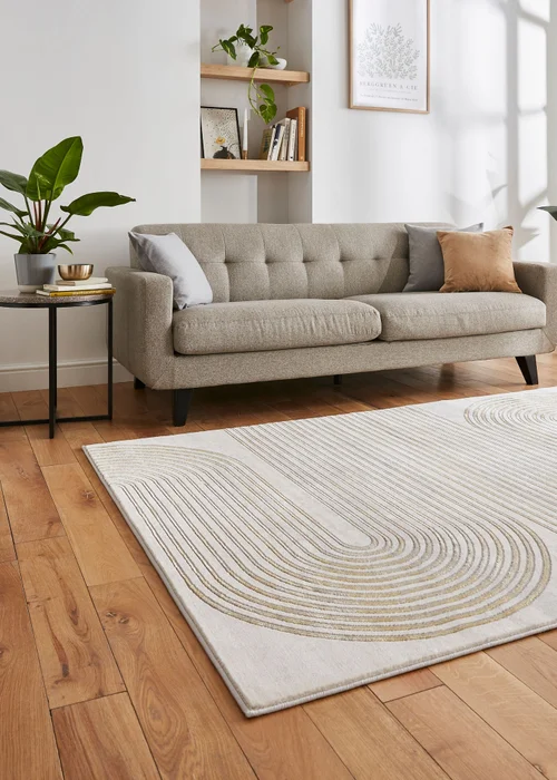 Think Rugs Apollo Grey/Gold Modern Linear Rectangle Rug - 80 x 150 Image 2
