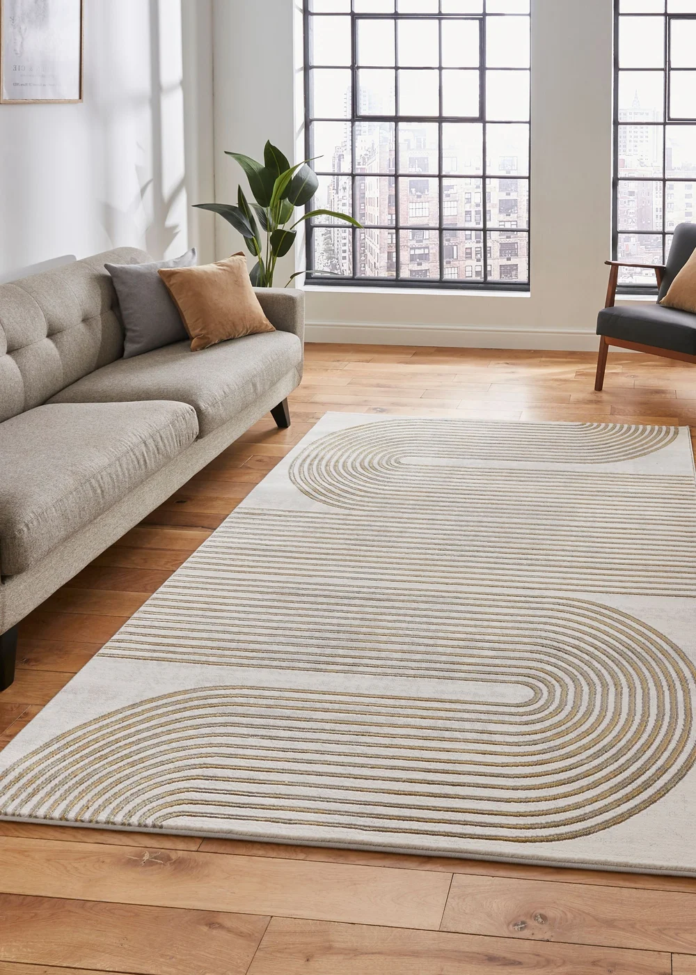 Think Rugs Apollo Grey/Gold Modern Linear Rectangle Rug - 80 x 150 Image 1