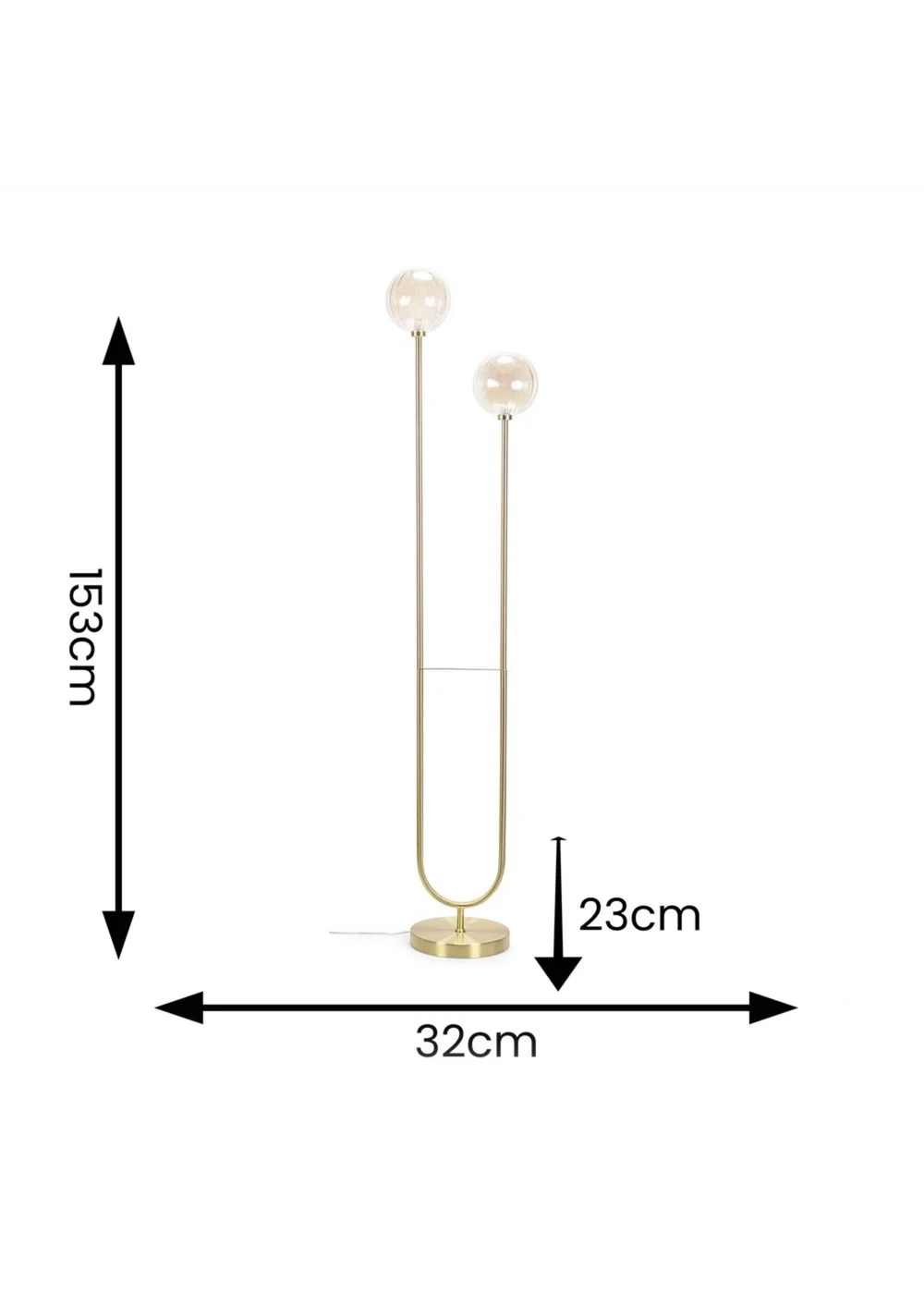 ValueLights Chessy Gold Floor Lamp with Globe Shade (153cm x 32cm x 23cm) - One Size Image 4