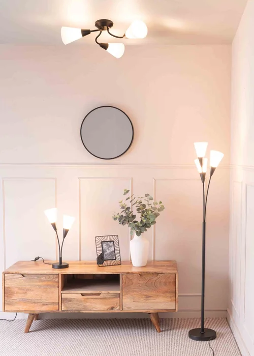 ValueLights Kristina Black Floor Lamp with White Uplighter Shade (152cm x 22cm x 24cm) - One Size Image 3