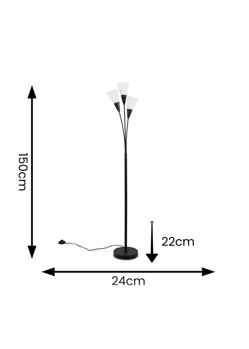 ValueLights Kristina Black Floor Lamp with White Uplighter Shade (152cm x 22cm x 24cm) - One Size Image 5