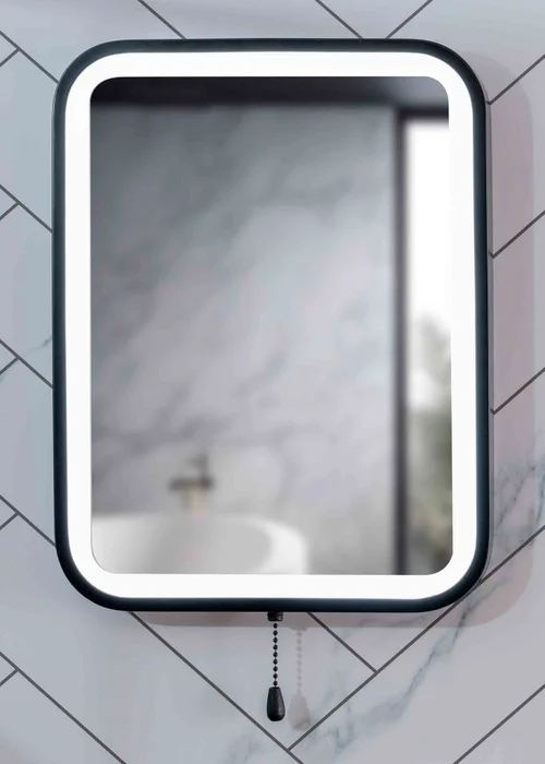 ValueLights IP44 Bathroom Mirror Matte Black Illuminated Integrated LED - One Size Image 2