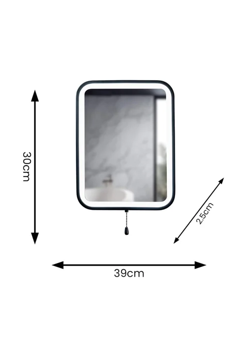 ValueLights IP44 Bathroom Mirror Matte Black Illuminated Integrated LED - One Size Image 4