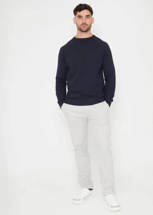 Threadbare Navy Textured Stripe Knitted Crew Neck Jumper - S Image 4