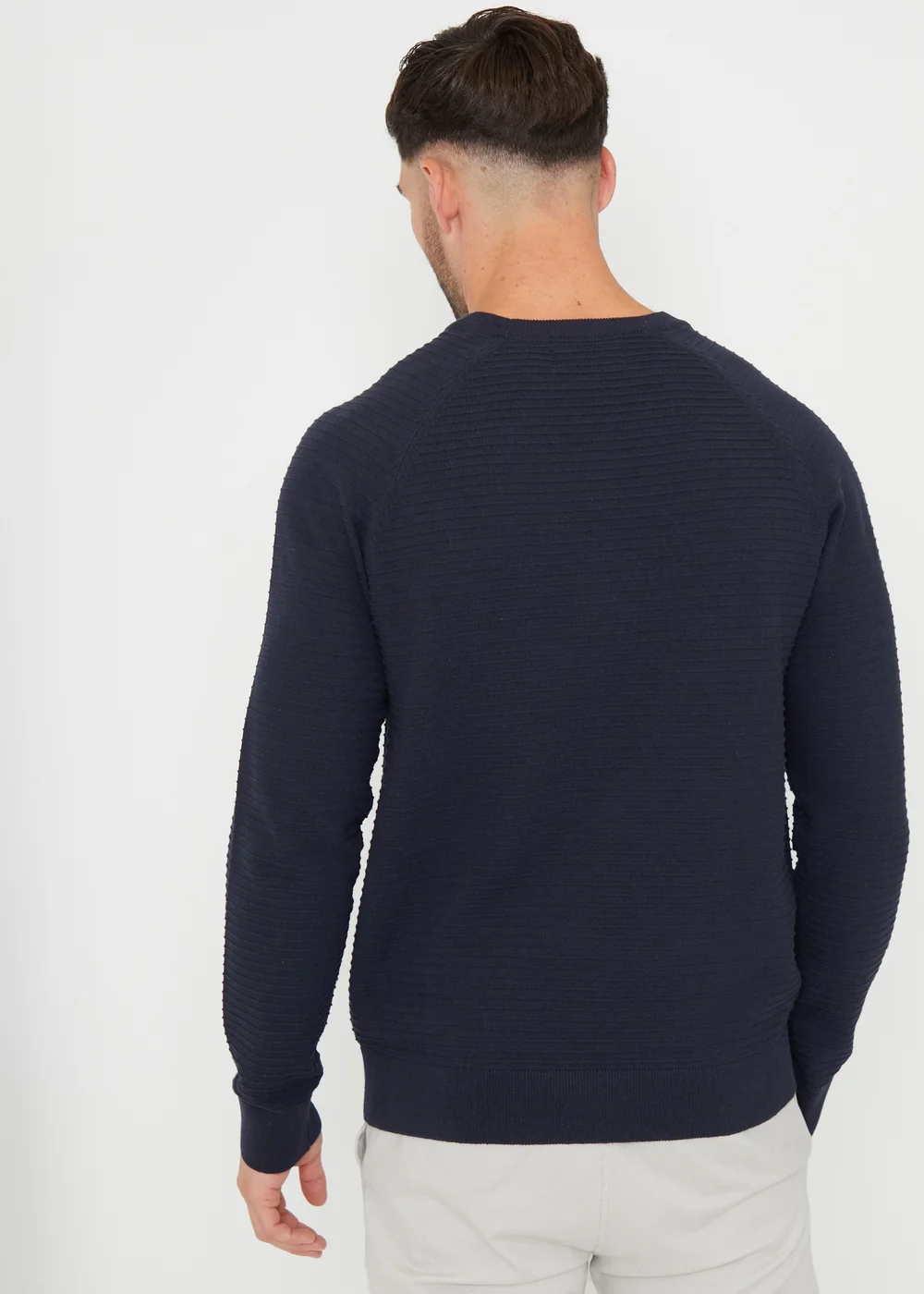 Threadbare Navy Textured Stripe Knitted Crew Neck Jumper - S Image 2