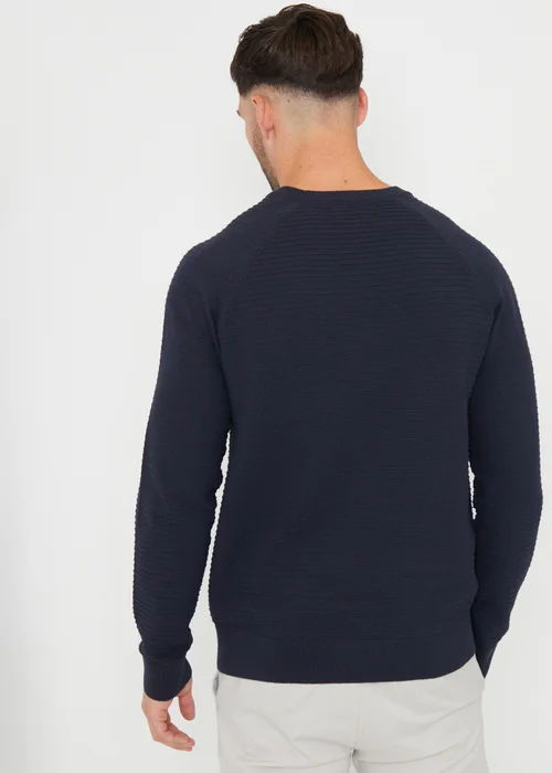 Threadbare Navy Textured Stripe Knitted Crew Neck Jumper - S Image 2