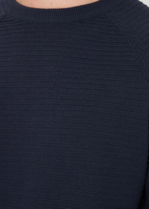 Threadbare Navy Textured Stripe Knitted Crew Neck Jumper - S Image 3