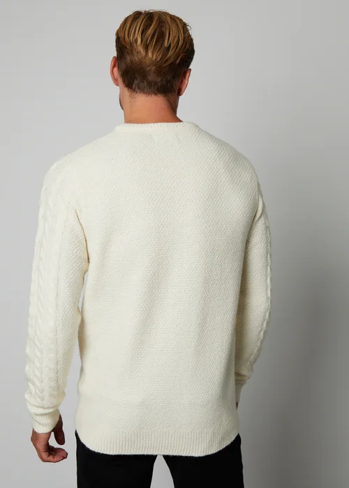 Threadbare Ecru Cable Knit Crew Neck Jumper - S Image 2