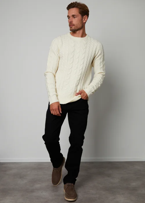 Threadbare Ecru Cable Knit Crew Neck Jumper - S Image 4