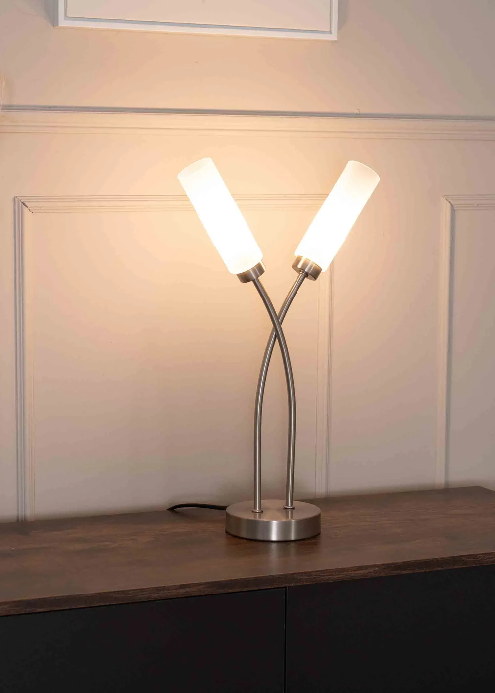 ValueLights Maya Brushed Silver Table Lamp with White Drum Shade - One Size Image 2