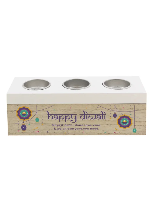 Personalised Memento Company Brown Diwali Triple Tealight Box - One Size Image 1