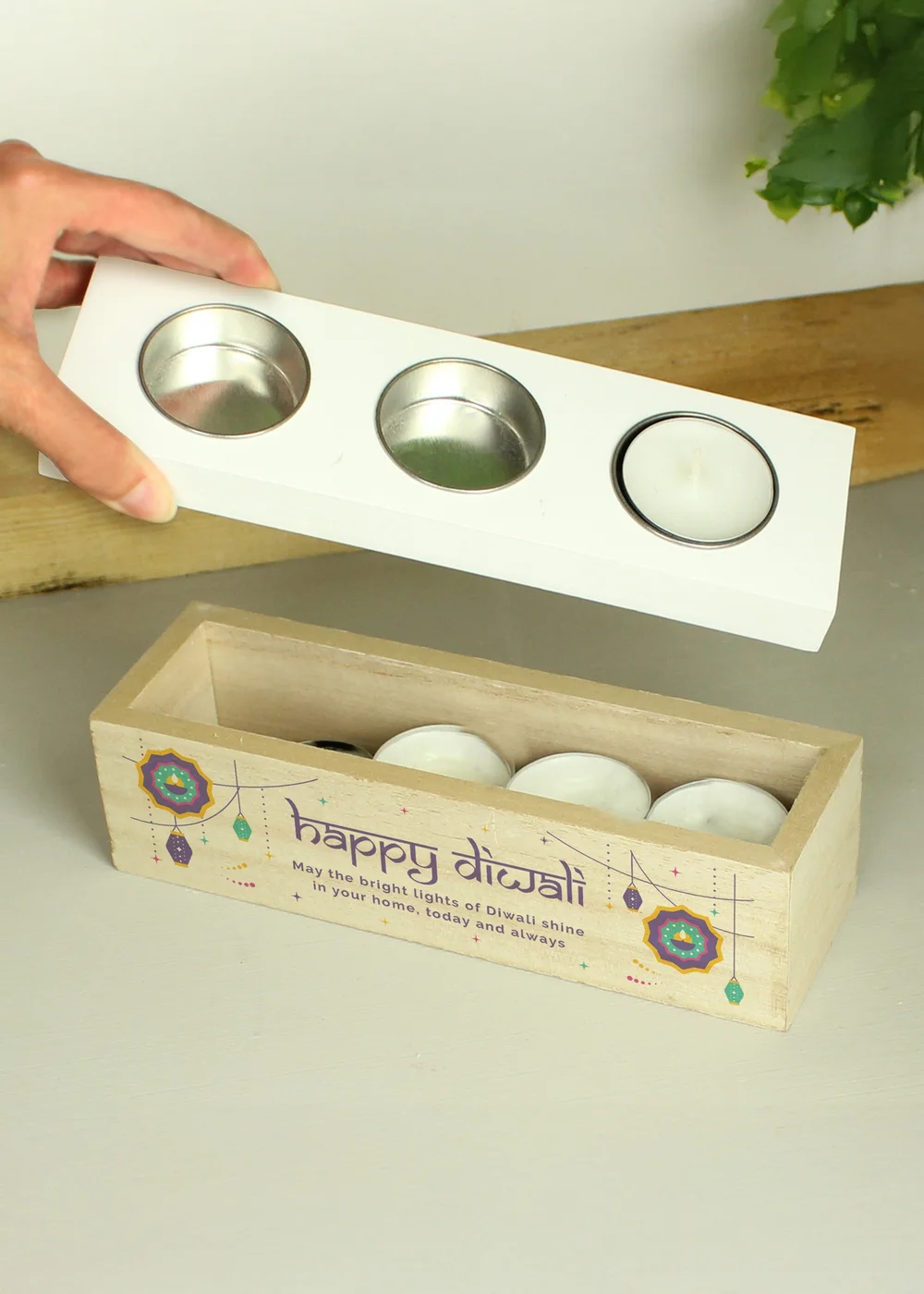 Personalised Memento Company Brown Diwali Triple Tealight Box - One Size Image 6