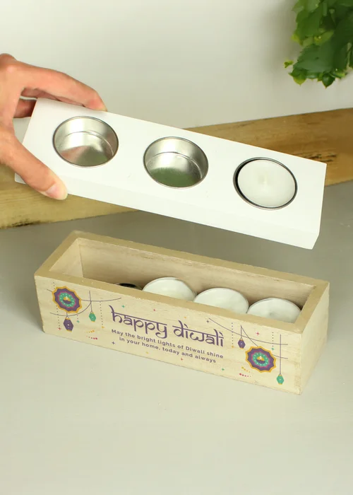 Personalised Memento Company Brown Diwali Triple Tealight Box - One Size Image 6