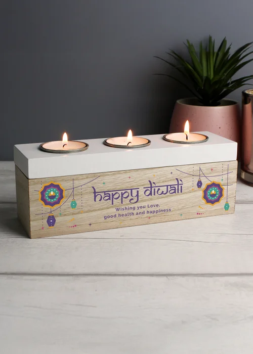 Personalised Memento Company Brown Diwali Triple Tealight Box - One Size Image 4
