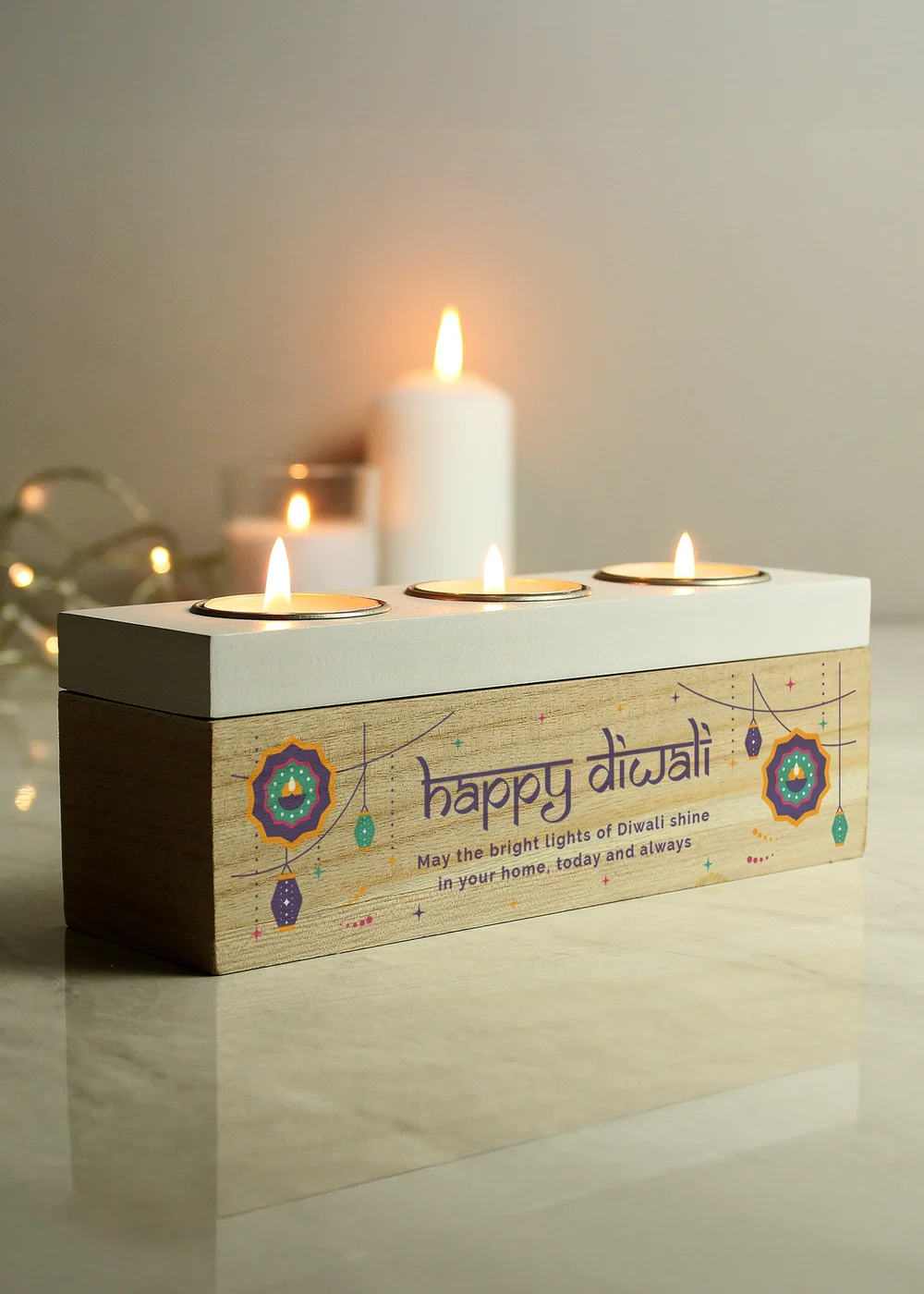 Personalised Memento Company Brown Diwali Triple Tealight Box - One Size Image 2