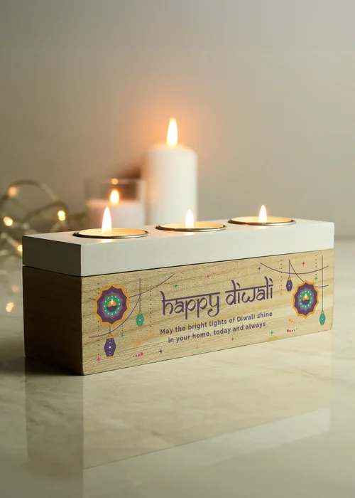 Personalised Memento Company Brown Diwali Triple Tealight Box - One Size Image 2