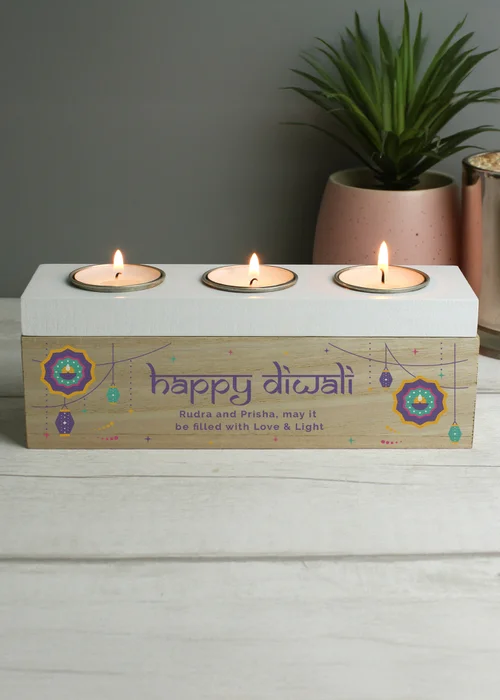 Personalised Memento Company Brown Diwali Triple Tealight Box - One Size Image 3