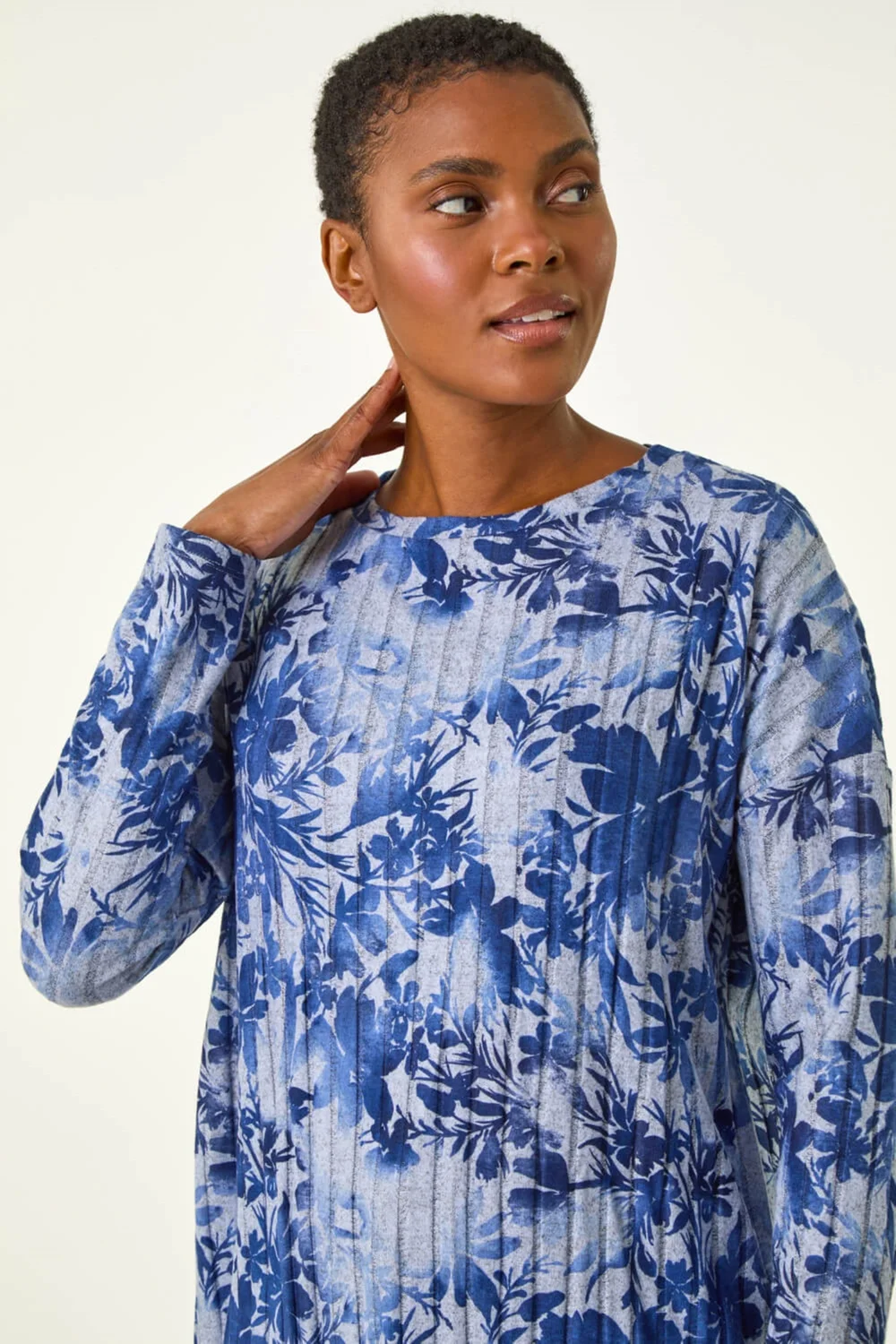 Roman Blue Floral Print Ribbed Top - Size 10 Image 4