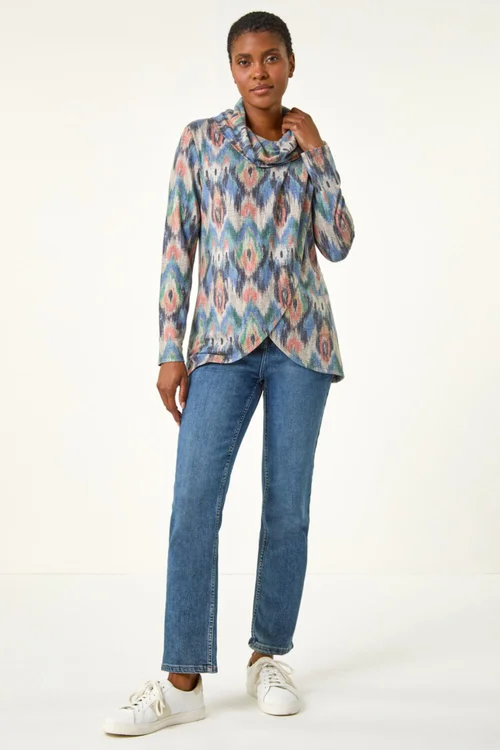 Roman Blue Cowl Neck Snit Top - Size 12 Image 3