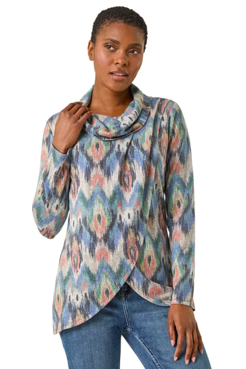 Roman Blue Cowl Neck Snit Top - Size 12 Image 1