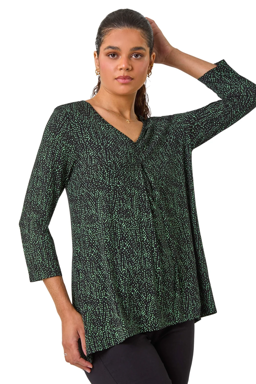 Roman Green Spot Print Pleat Front Tunic Top - Size 14 Image 1
