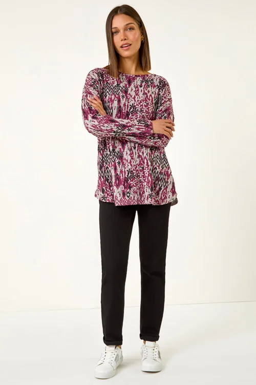 Roman Maroon Floral Ikat Print Ribbed Top - Size 14 Image 4