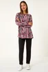 Roman Maroon Floral Ikat Print Ribbed Top - Size 14 Image 4