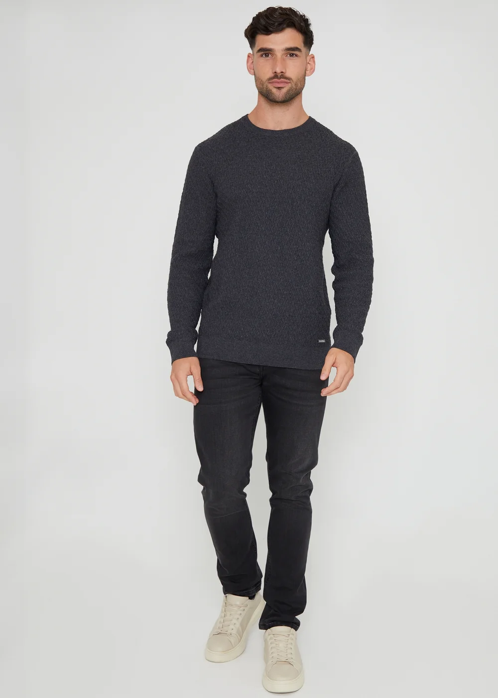 Threadbare Charcoal Mini Cable Knit Crew Neck Jumper - S Image 4