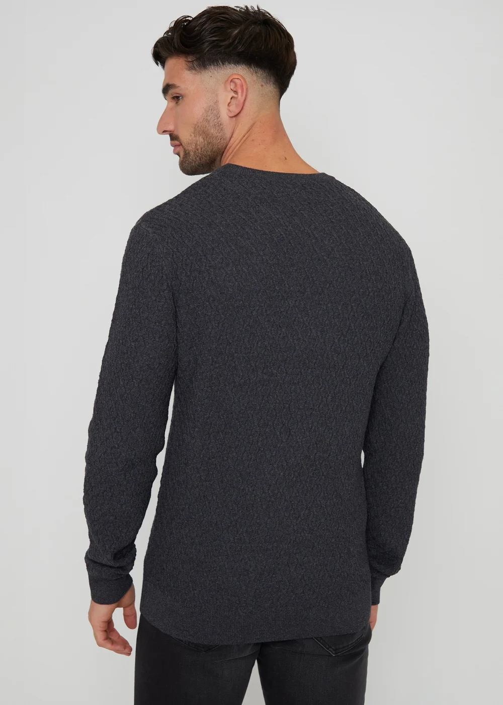 Threadbare Charcoal Mini Cable Knit Crew Neck Jumper - S Image 2